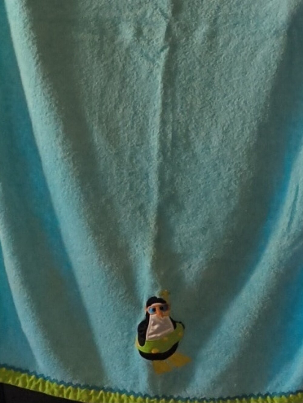 Plush Aqua Bath Towel with Penguin Accent